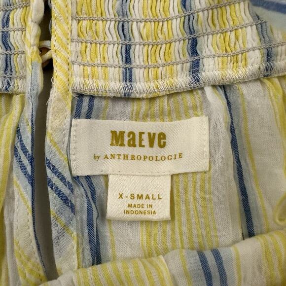 Maeve Anthropologie Gauzy Tiered Tunic Top Size XS Yellow Blue Stripe Light - Picture 6 of 10